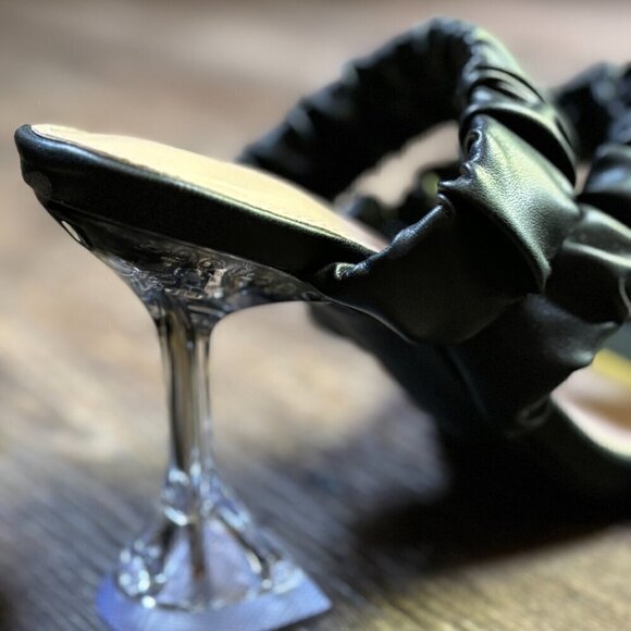 NEW Rampage Square Toe Ruched Heeled Sandals Black with Clear Heels Women's 6 - Picture 7 of 16